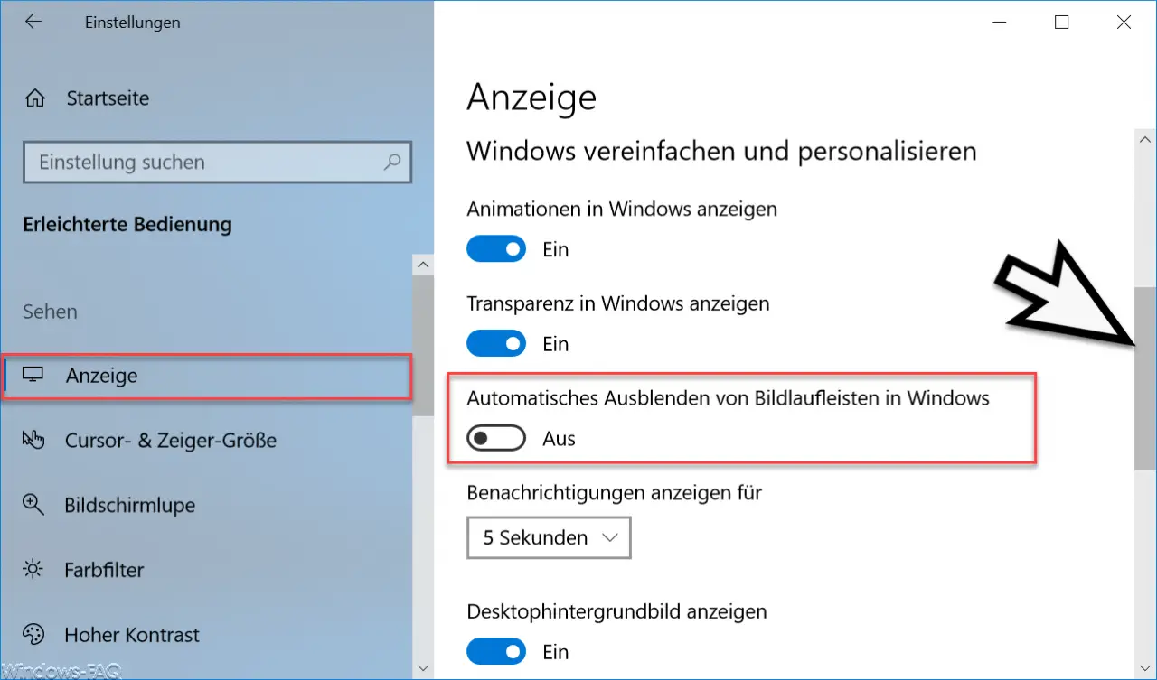 Windows window with scroll bar shown