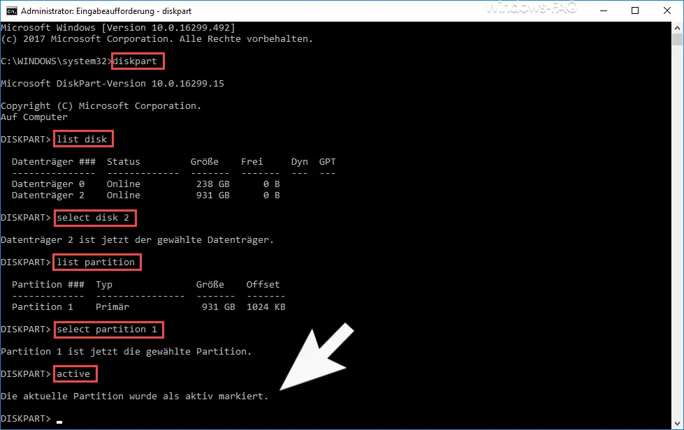 Activate hard disk with Diskpart