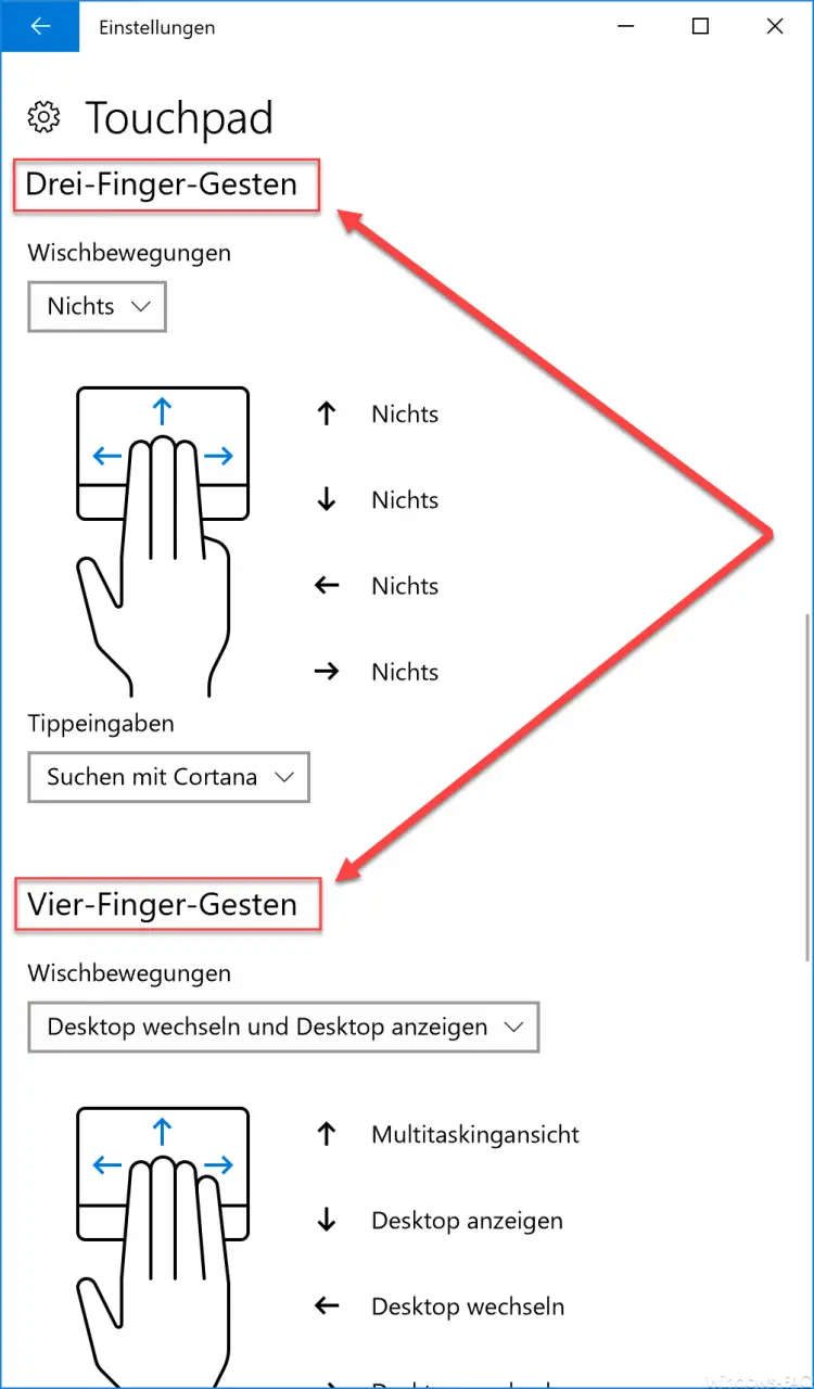 Three and Four Finger Gestures Windows 10