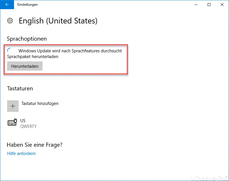 Windows Update is searched for language features ...