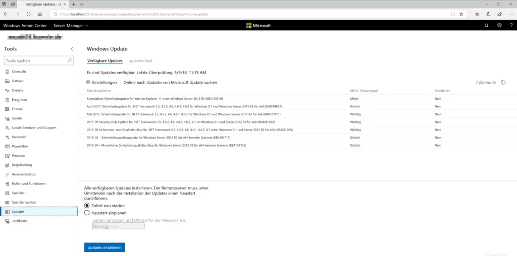 Windows Admin Center updates