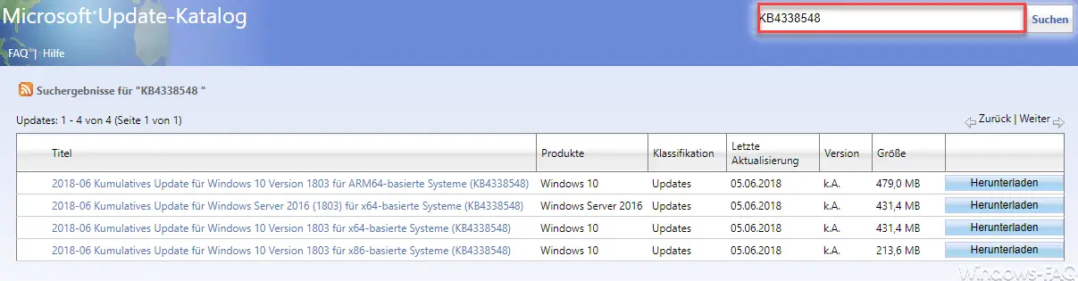 windows update catalog 1803