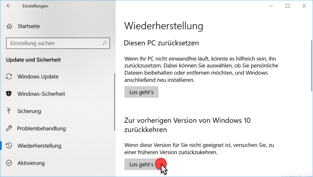 Restore previous Windows 10 version