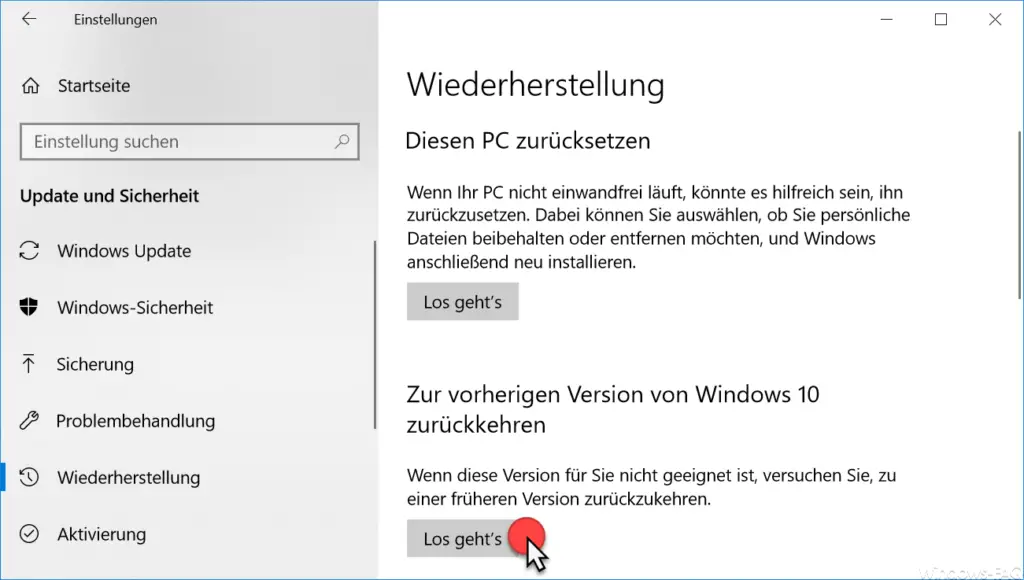 Restore previous Windows 10 version