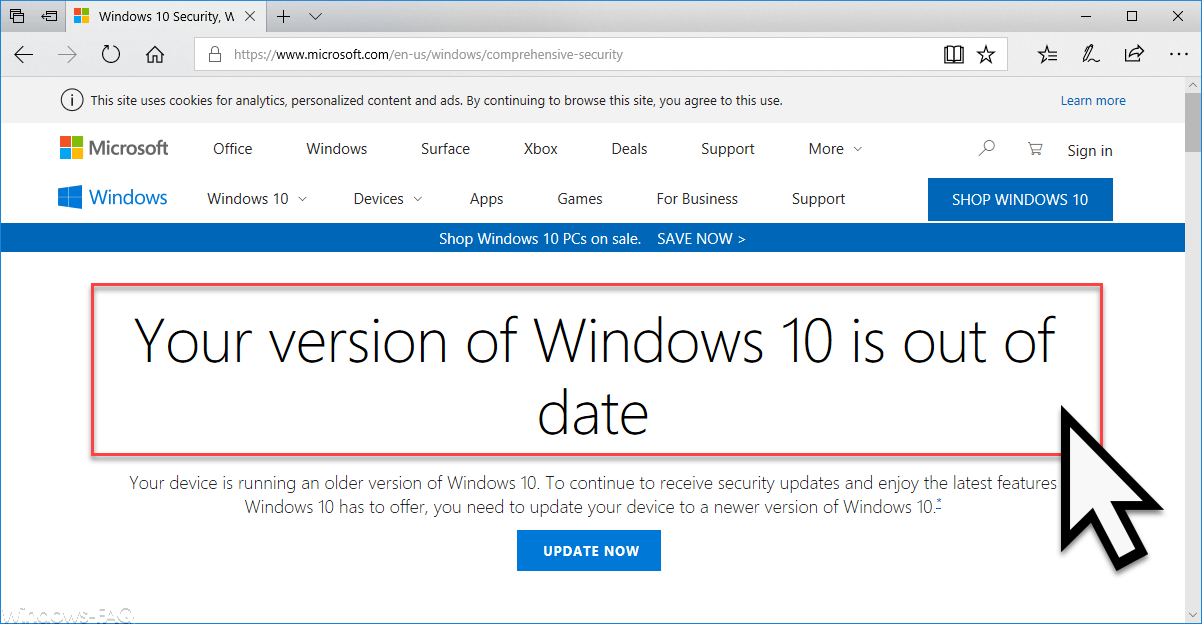 Your version of Windows 10 is out of date