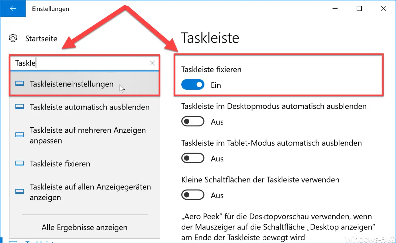 Fix taskbar via Windows 10 settings app
