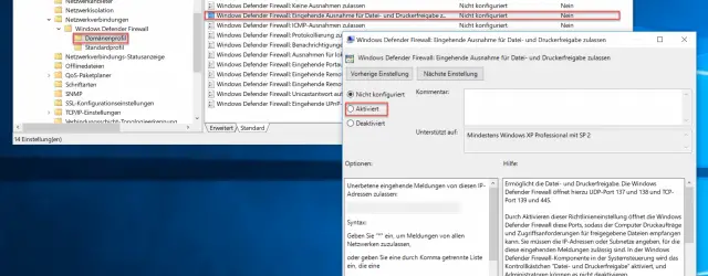 Windows Defender Firewall Allow incoming exception for file and printer sharing