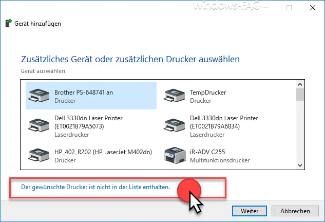 The printer you want is not in the list