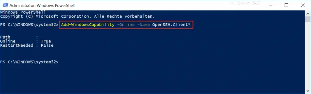 ssh shell on windows 10