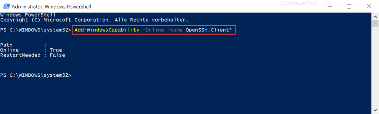 Add-WindowsCapability -Online -Name OpenSSH.Client *