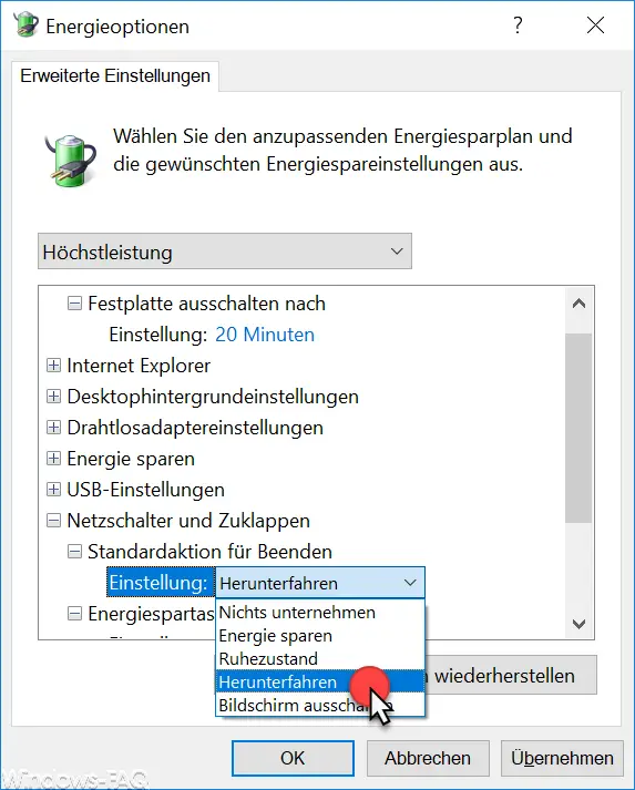 Shutdown power options