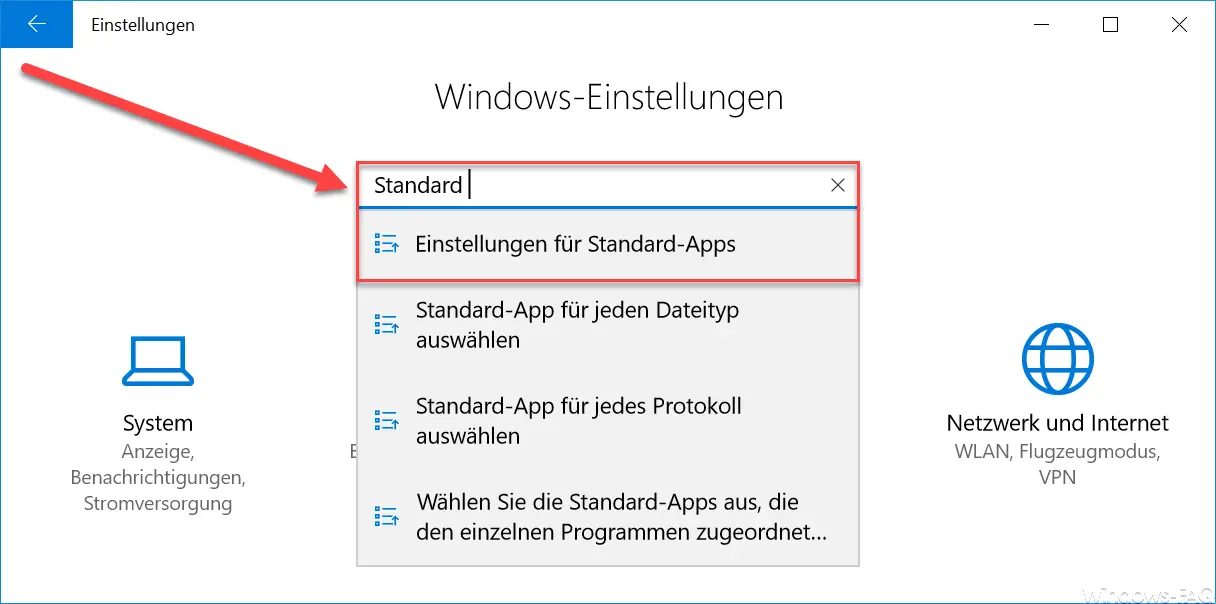 Settings for standard apps