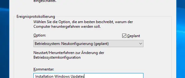 Shutdown Windows with event logging