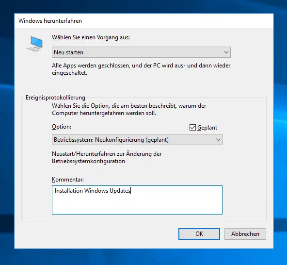 Shutdown Windows with event logging
