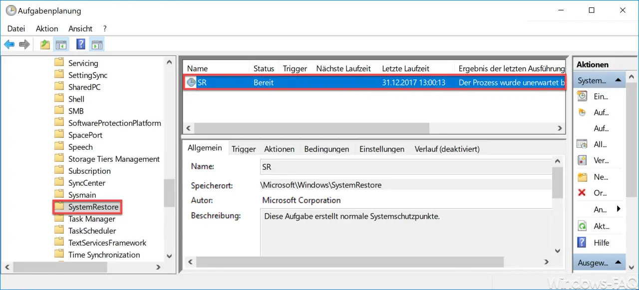 Windows issue planning SystemRestore SR