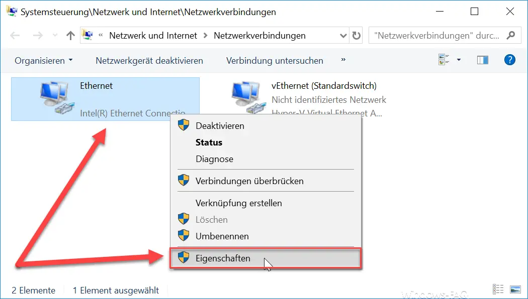 Network connections properties