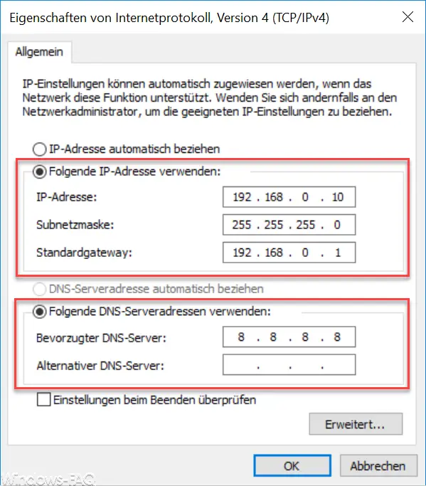 Define a fixed IP address