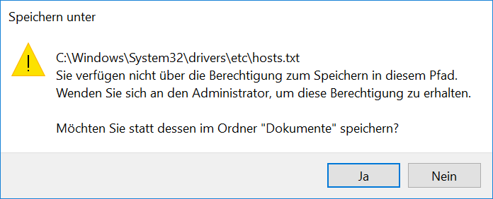 hosts file - you do not have permission to save in this path