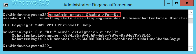 vssadmin create shadow