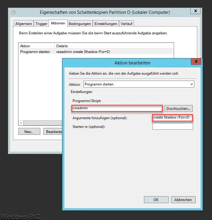 Task planning vssadmin