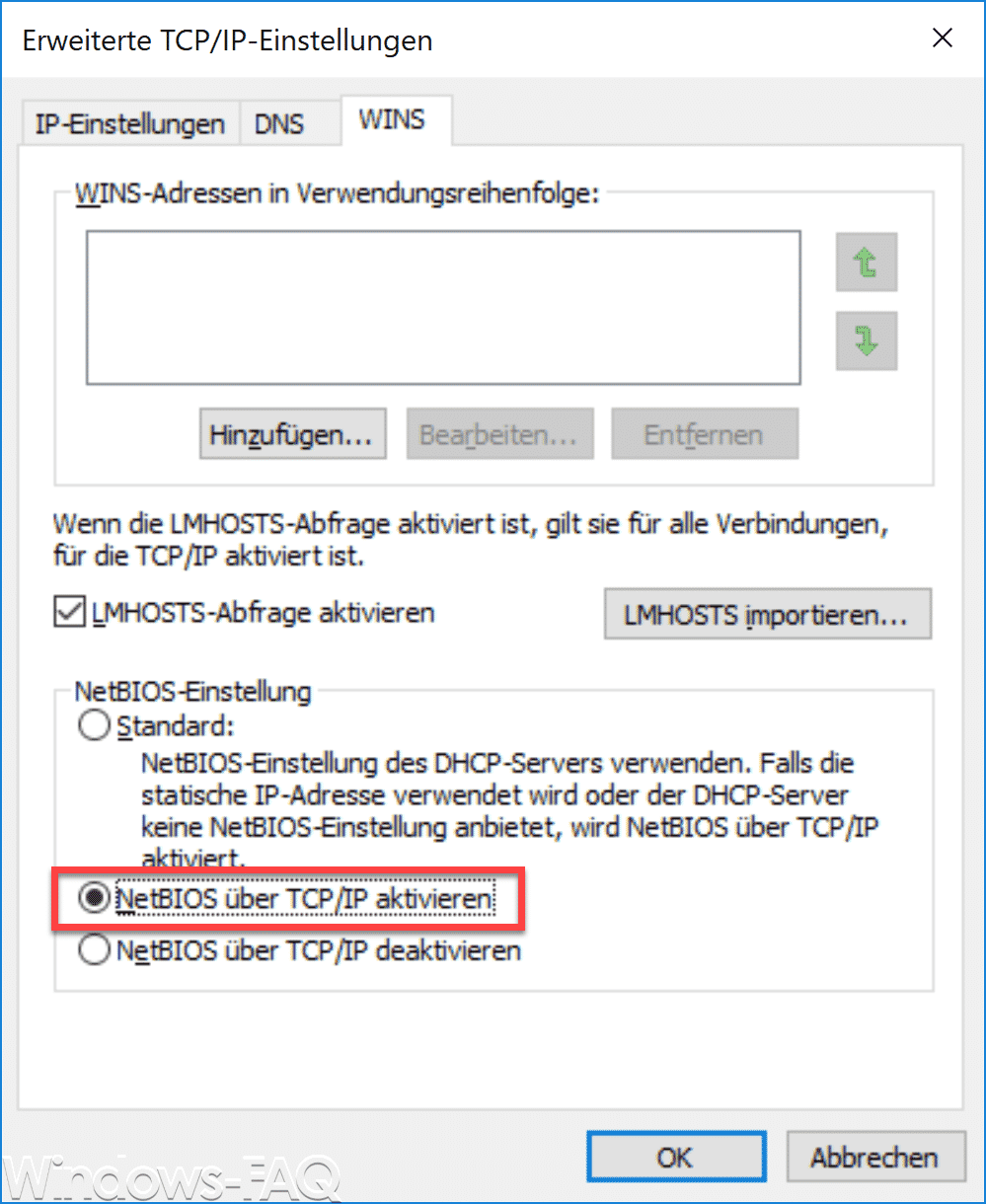 Activate NetBIOS over TCP / IP