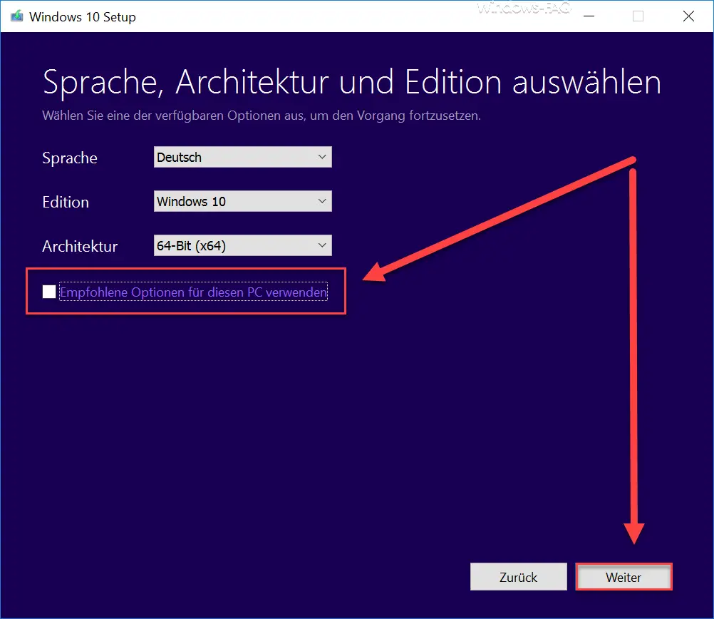 Select Windows 10 language, architecture and edition