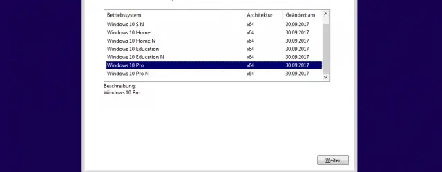 Windows 10 Select the operating system to install