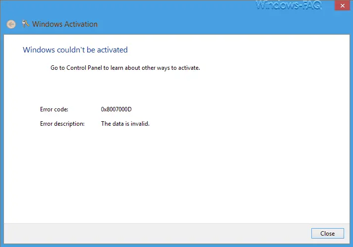 activate ms office 2013 get error code 0x8007000d