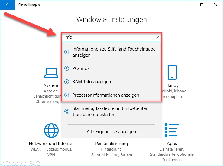 Windows 10 settings and info
