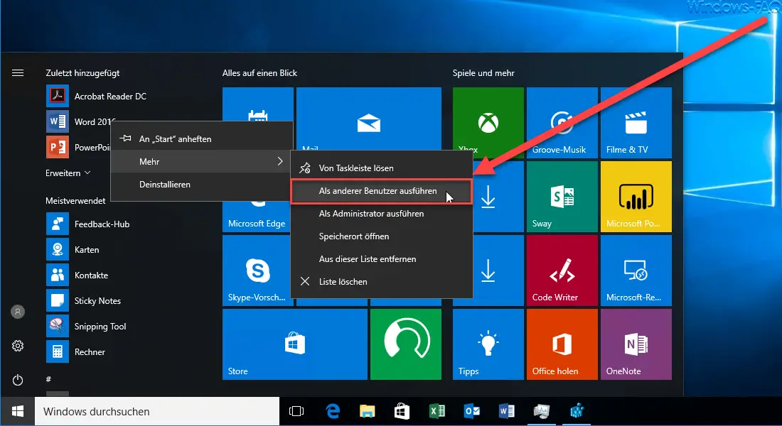 Add "Run as a different user" to the Windows 10 Start menu - HowPChub