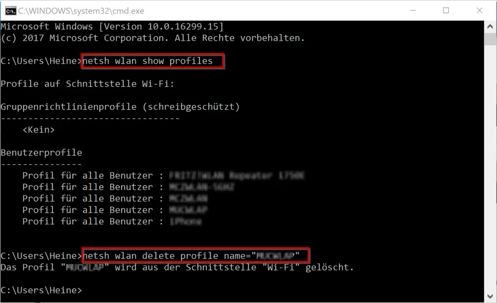 Display and delete WLAN connections