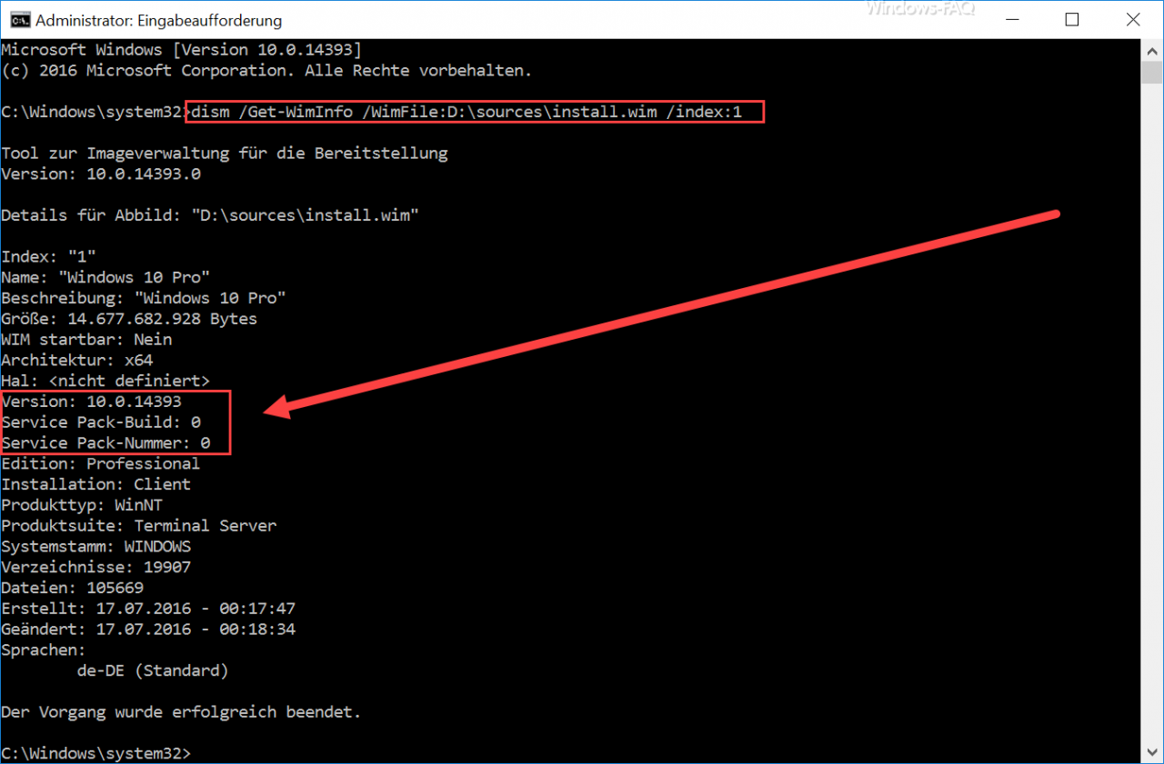 Query Windows version via DISM