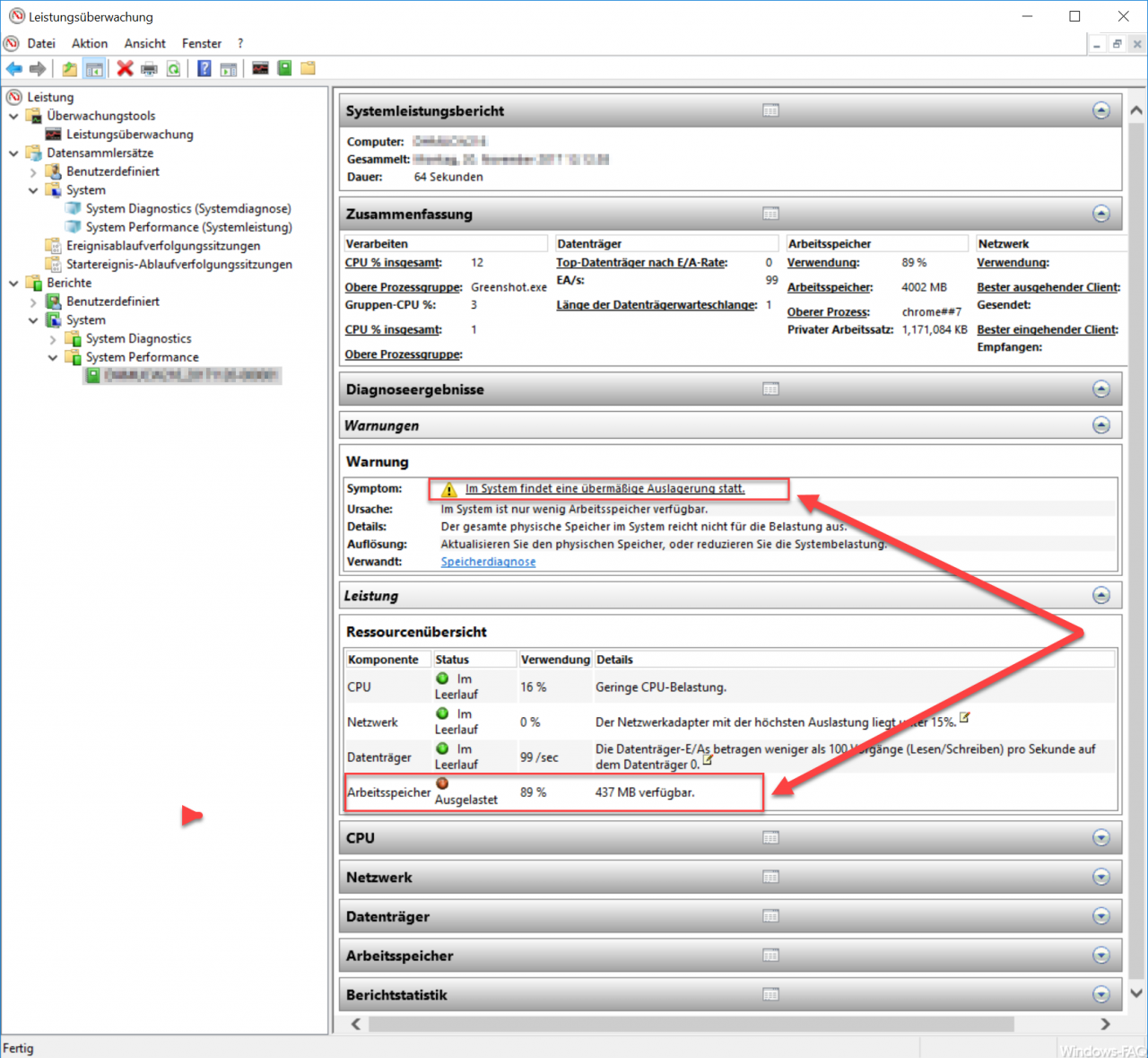 Windows system performance report