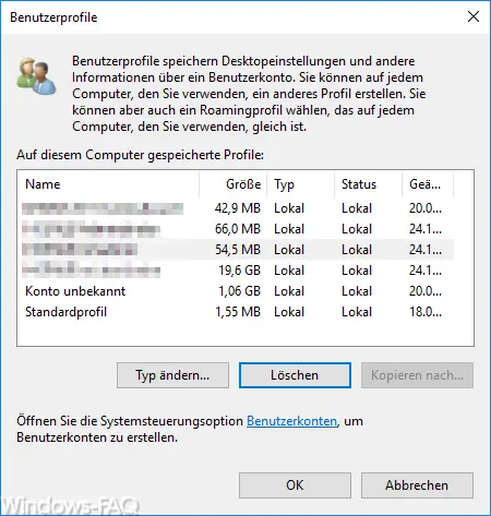 Delete Windows user profiles