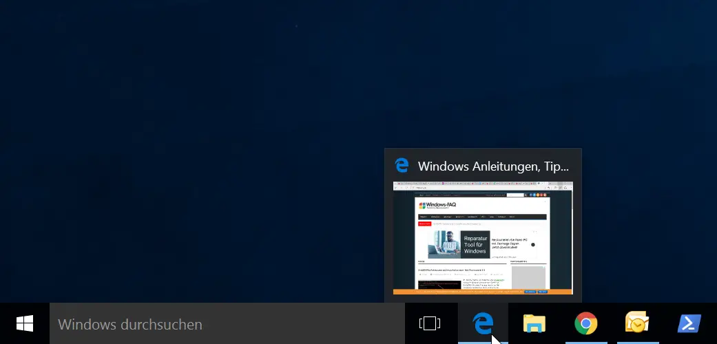 Standard thumbnail preview Windows taskbar