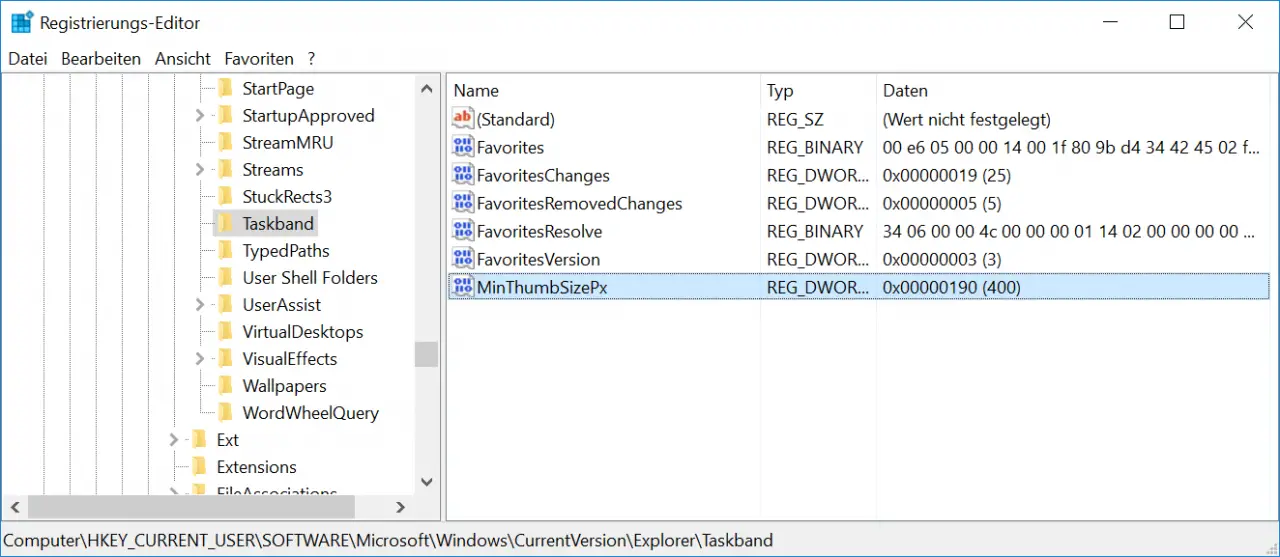 Registry MinThumbSizePx
