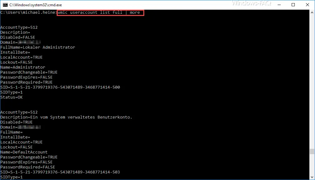 wmic user account list full