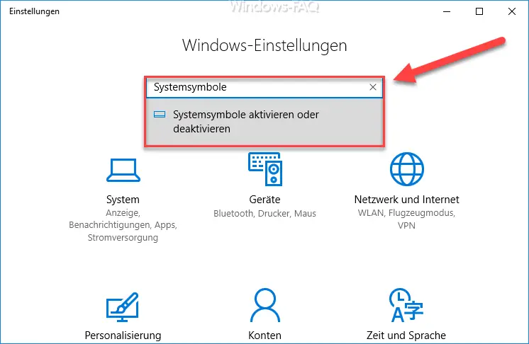 Call up Windows 10 system icons