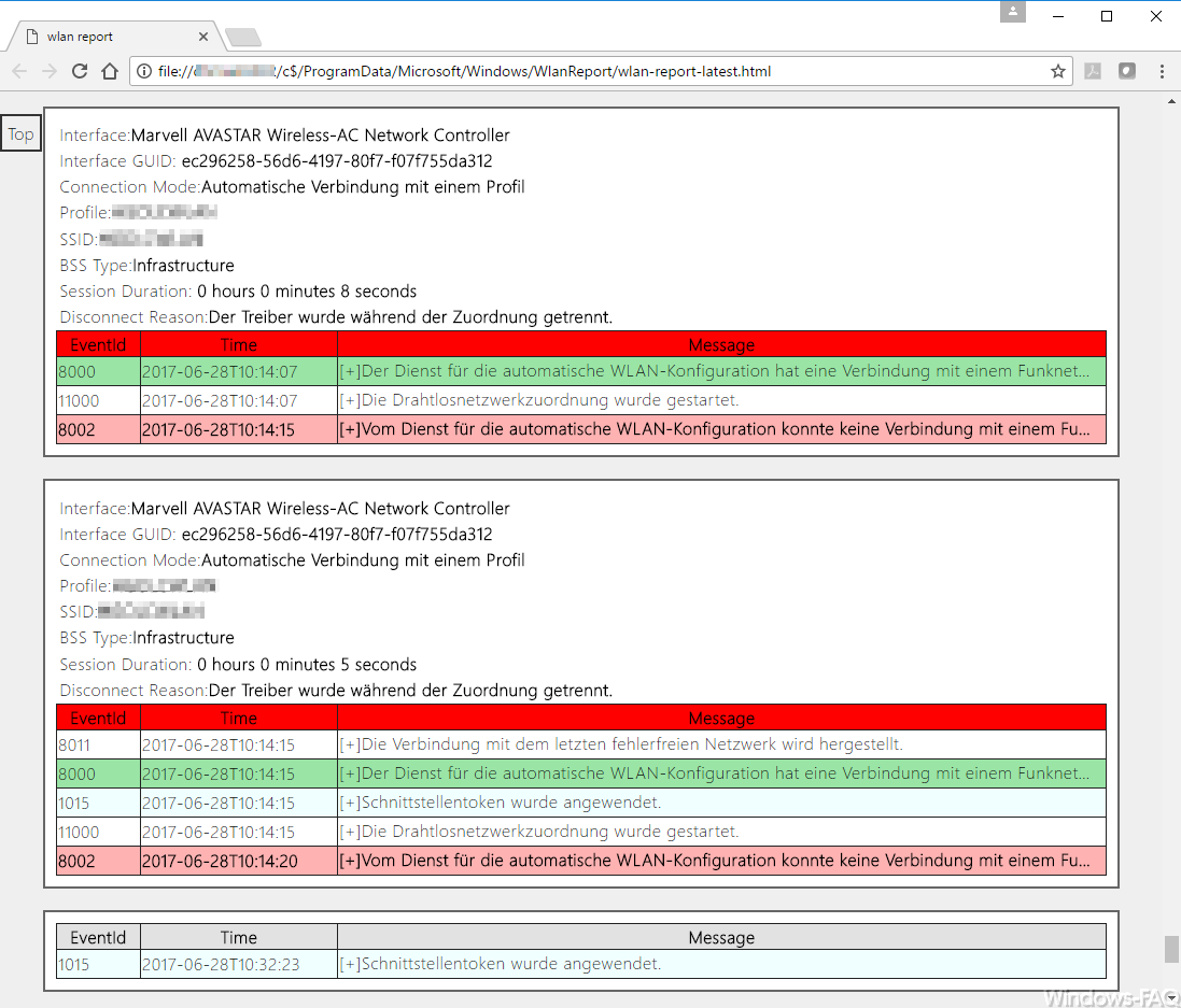 WLAN Report Error Report