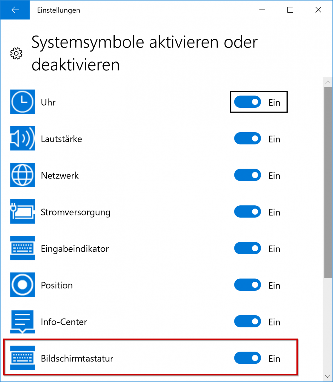 System icon on-screen keyboard