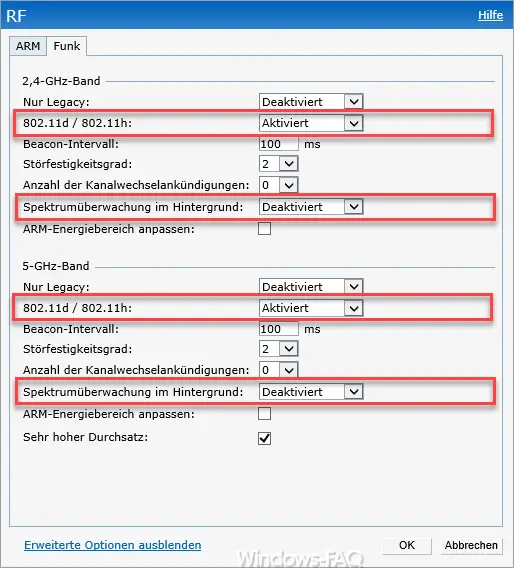 Aruba RF radio configuration