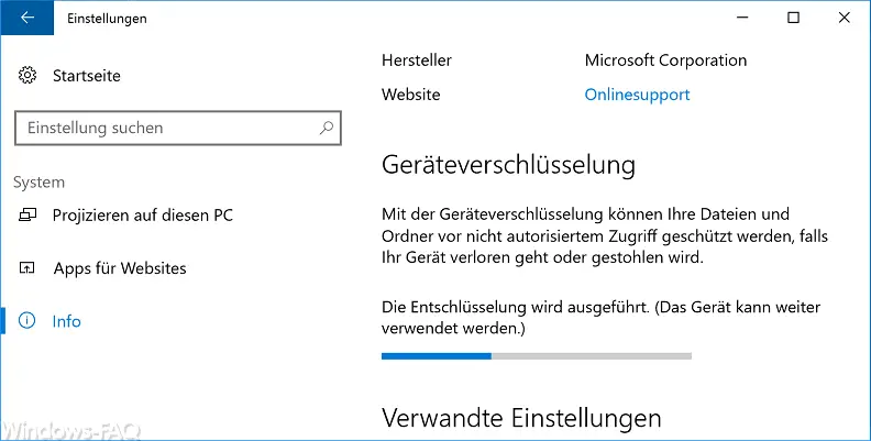 Bitlocker device encryption is switched off - decryption is carried out