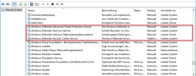 Windows Defender Security Center services disabled