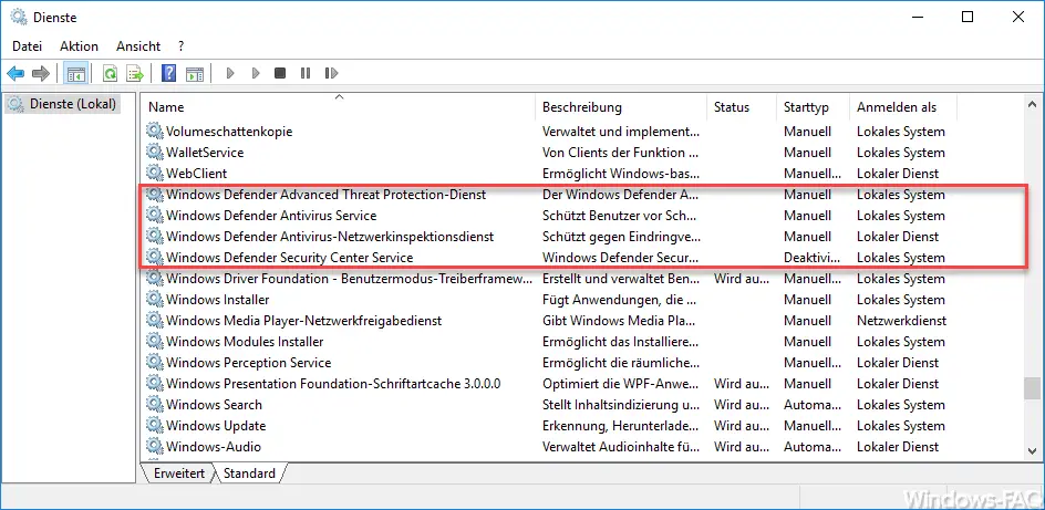 Windows Defender Security Center services disabled