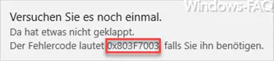 0x803F7003 German error message