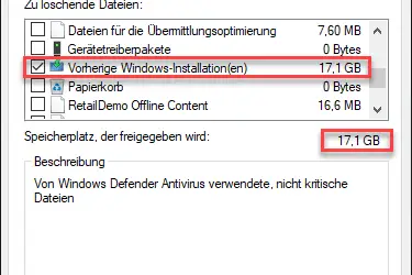 Disk cleanup previous Windows installations