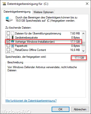 Disk cleanup previous Windows installations