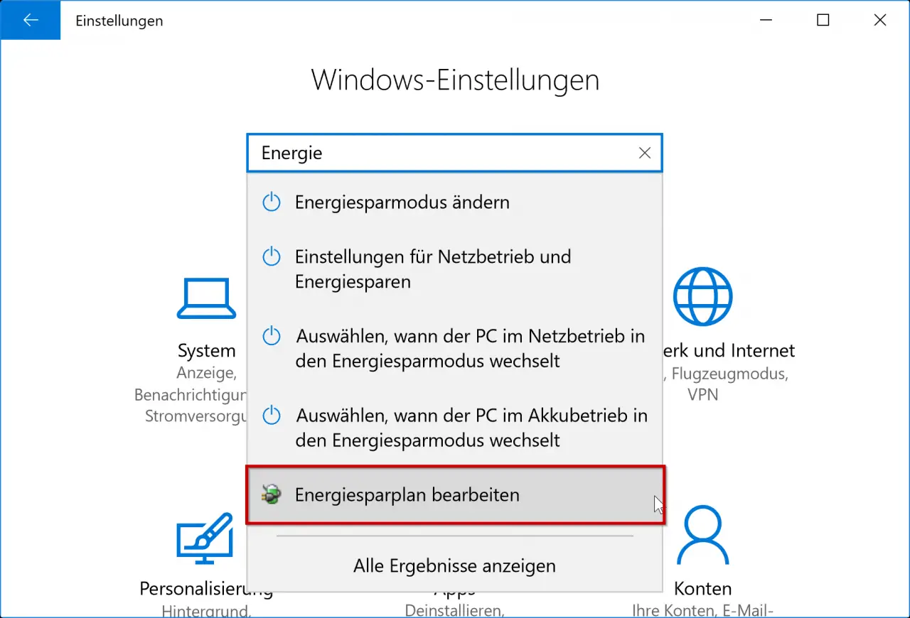 Edit Windows 10 power plan