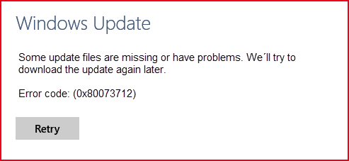 Error code 0x80073712 Windows Update