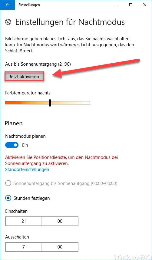 Windows 10 night mode settings